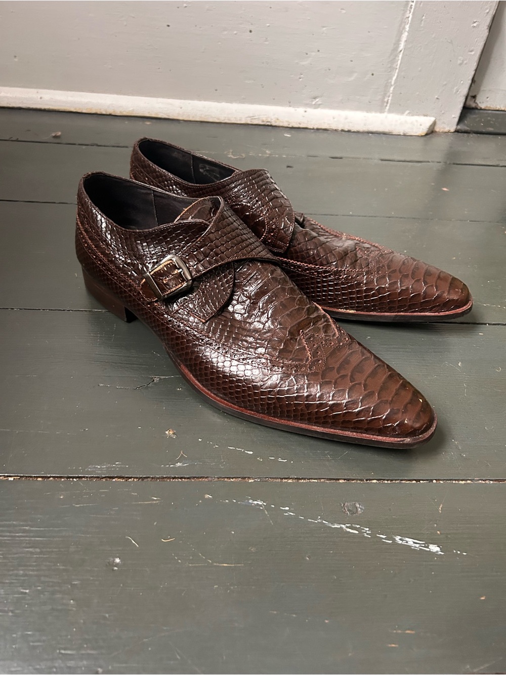 J. Bradford Brown Exotic Snakeskin Monk Strap Dress Shoes Made in Italy EU 45